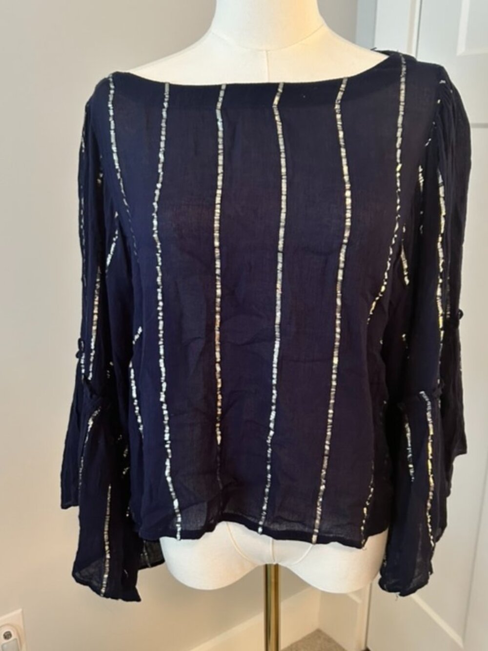 Navy & Gold Gauze Angel Wing Blouse